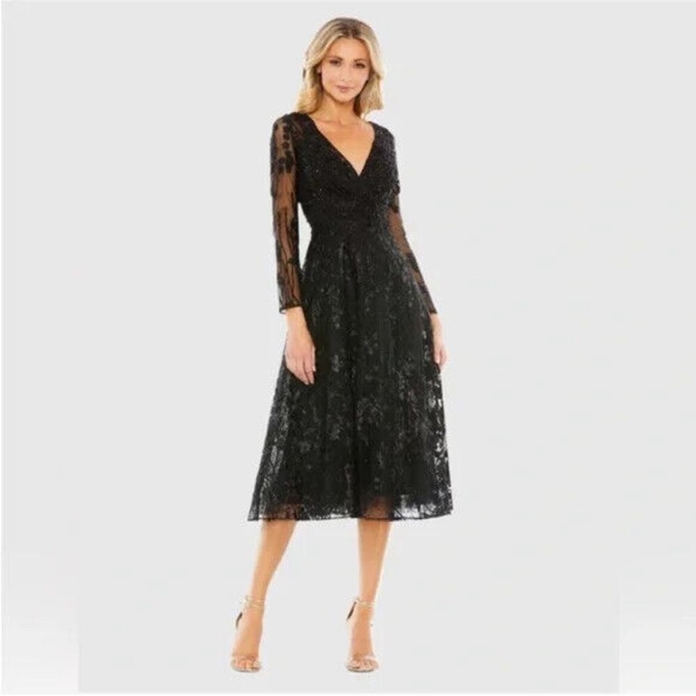 Mac Duggal 204041 Embellished Floral Long Sleeve Dress Sz. 4